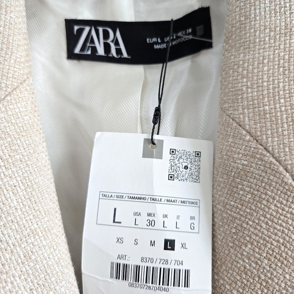 New Zara Double Breasted Lapel Collar Long Taupe Brown Blazer 8370/728/704 Large - Picture 10 of 10